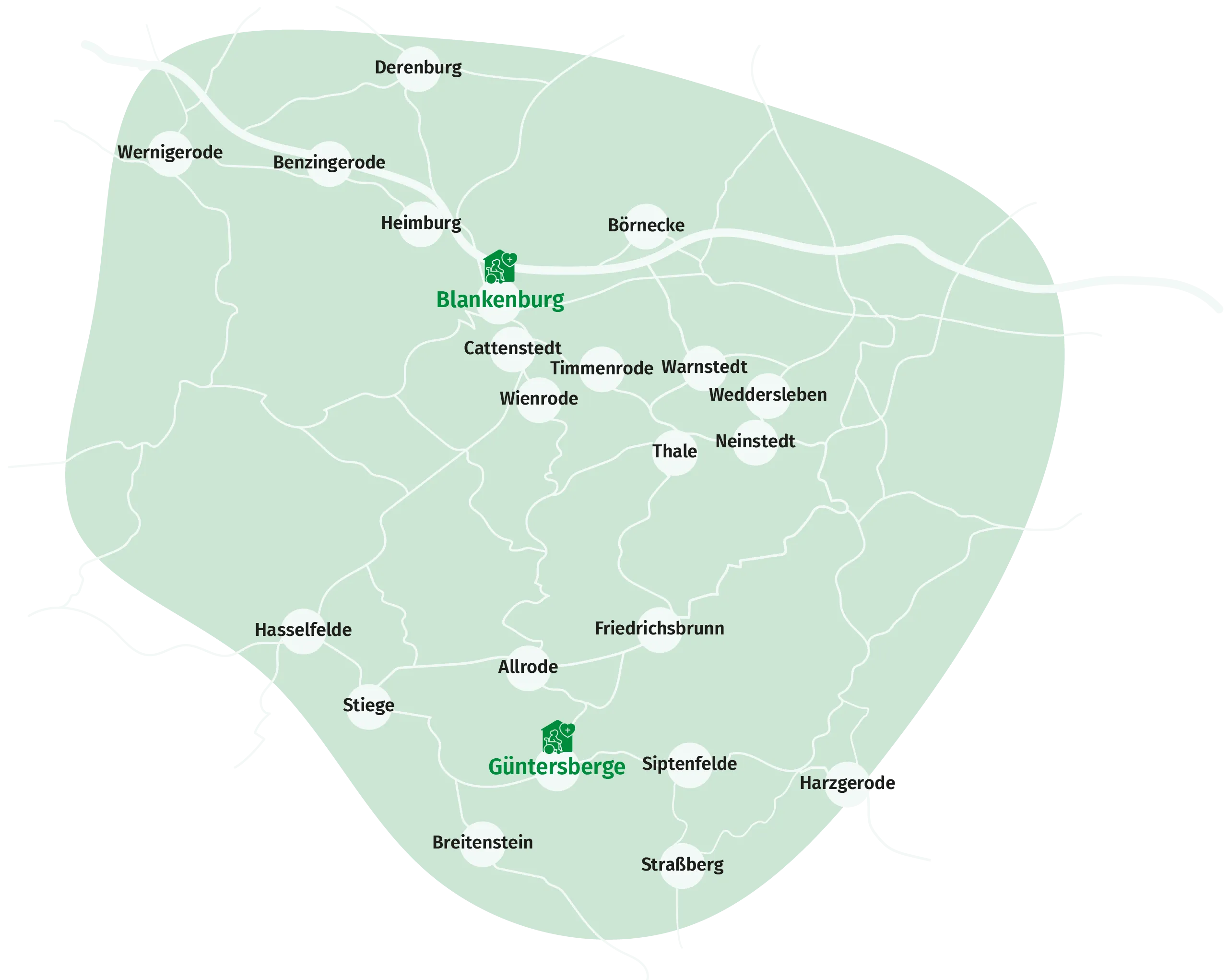 Einzugsgebiet um Blankenburg und Güntersberge als Karte.