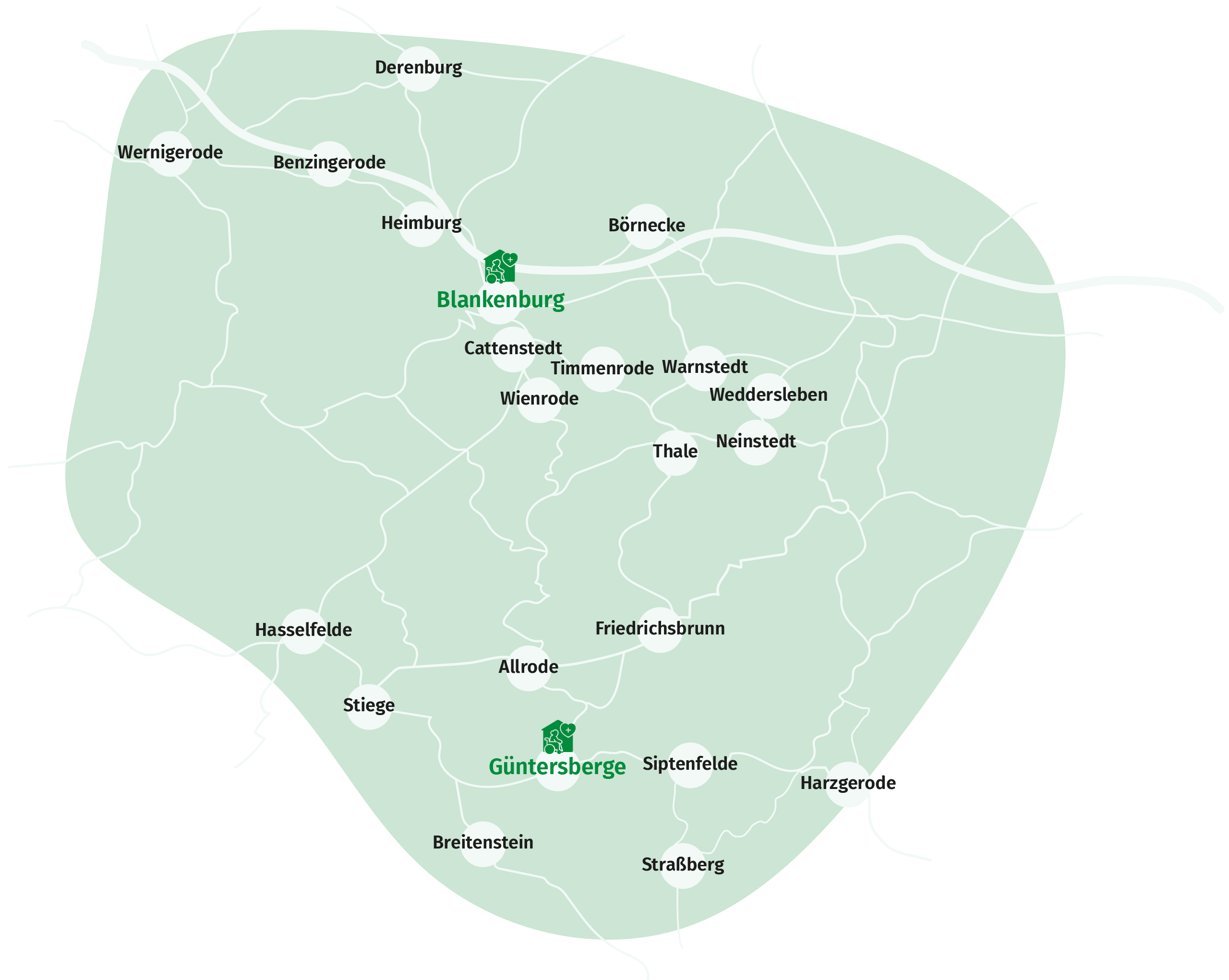 Einzugsgebiet um Blankenburg und Güntersberge als Karte.